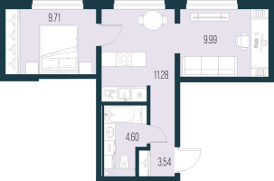 2 ккв № 1223 Корп.: 5 , Секция 10  в ЖК Новая Земля