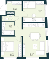 3 ккв (Евро) № 667 Корп.: 3 , Секция 6  в ЖК Новая Земля