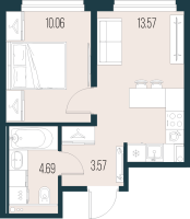1 ккв № 330 Корп.: 2 , Секция 4  в ЖК Новая Земля