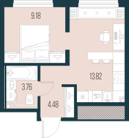 2 ккв (Евро) № 994 Корп.: 4 , Секция 8  в ЖК Новая Земля
