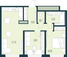 3 ккв (Евро) № 989 Корп.: 4 , Секция 8  в ЖК Новая Земля