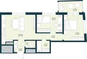 3 ккв (Евро) № 1336 Корп.: 5 , Секция 11  в ЖК Новая Земля
