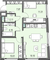 3 ккв (Евро) № 677 Корп.: 3 , Секция 6  в ЖК Новая Земля