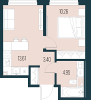 2 ккв (Евро) № 861 Корп.: 4 , Секция 7  в ЖК Новая Земля