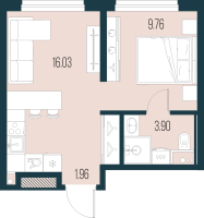 2 ккв (Евро) № 841 Корп.: 4 , Секция 7  в ЖК Новая Земля