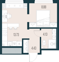 1 ккв № 1464 Корп.: 6 , Секция 12  в ЖК Новая Земля