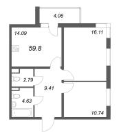 2 ккв № 94 Корп.: 8.2 , Секция 1  в ЖК Новая история