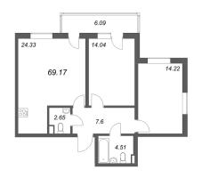 3 ккв (Евро) № 95 Корп.: 5 , Секция 1  в ЖК Новая история