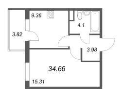 1 ккв № 48 Корп.: 8.2 , Секция 2  в ЖК Новая история