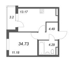 1 ккв № 73 Корп.: 8.1 , Секция 3  в ЖК Новая история