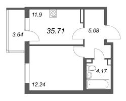 1 ккв № 2-35 Корп.: 9.2 , Секция 1  в ЖК Новая история