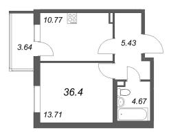 1 ккв № 2-11 Корп.: 9.2 , Секция 1  в ЖК Новая история