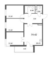 4 ккв (Евро) № 113 Корп.: 8.1 , Секция 3  в ЖК Новая история