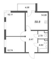 2 ккв № 94 Корп.: 8.1 , Секция 1  в ЖК Новая история