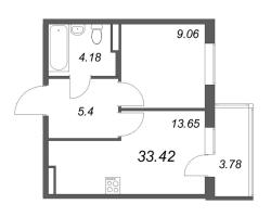1 ккв № 1-25 Корп.: 9.1 , Секция 1  в ЖК Новая история