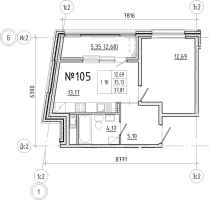 1 ккв № 105 Корп.: 1 , Секция 2  в ЖК Новгородская 8