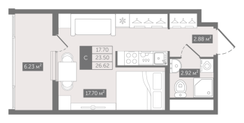 Студия № 39 Корп.: 1 , Секция 1  в ЖК Новгородская 8