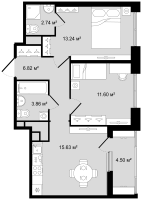 3 ккв (Евро) № 223 Корп.: 1 , Секция 5  в ЖК Новгородская 8