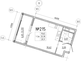 Студия № 215 Корп.: 1 , Секция 5  в ЖК Новгородская 8