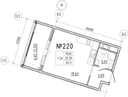 Студия № 220 Корп.: 1 , Секция 5  в ЖК Новгородская 8