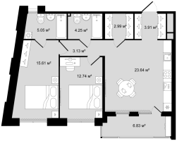 3 ккв (Евро) № 64 Корп.: 1 , Секция 2  в ЖК Новгородская 8