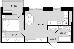 2 ккв (Евро) № 106 Корп.: 1 , Секция 2  в ЖК Новгородская 8
