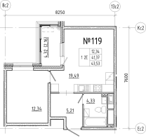 2 ккв (Евро) № 119 Корп.: 1 , Секция 2  в ЖК Новгородская 8