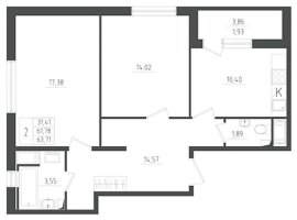 2 ккв № 204 Корп.: 3 , Секция 5  в ЖК Новикола