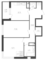 2 ккв № 103 Корп.: 2 , Секция 3  в ЖК Новикола