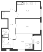 2 ккв № 102 Корп.: 2 , Секция 3  в ЖК Новикола