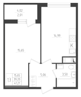 2 ккв (Евро) № 57 Корп.: 1 , Секция 2  в ЖК Новикола