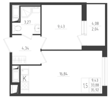 2 ккв (Евро) № 249 Корп.: 3 , Секция 6  в ЖК Новикола