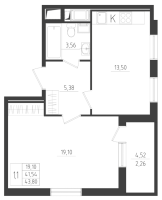 1 ккв № 53 Корп.: 1 , Секция 2  в ЖК Новикола