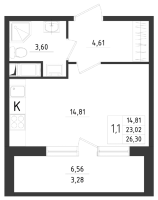 Студия № 206 Корп.: 3 , Секция 5  в ЖК Новикола