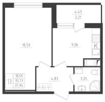 1 ккв № 148 Корп.: 2 , Секция 3  в ЖК Новикола