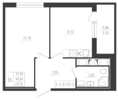1 ккв № 201 Корп.: 2 , Секция 4  в ЖК Новикола