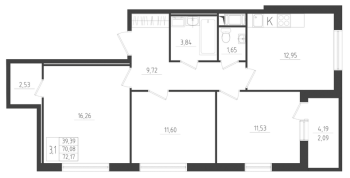 3 ккв № 59 Корп.: 1 , Секция 2  в ЖК Новикола