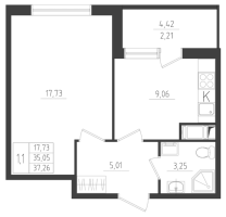 1 ккв № 160 Корп.: 2 , Секция 4  в ЖК Новикола