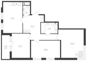 4 ккв (Евро) № 165 Корп.: 2 , Секция 4  в ЖК Новикола