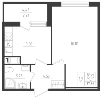 1 ккв № 196 Корп.: 2 , Секция 4  в ЖК Новикола