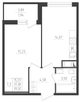 1 ккв № 14 Корп.: 1 , Секция 1  в ЖК Новикола