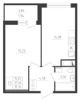 1 ккв № 50 Корп.: 1 , Секция 1  в ЖК Новикола