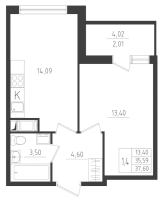 1 ккв № 51 Корп.: 1 , Секция 1  в ЖК Новикола