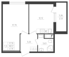 1 ккв № 162 Корп.: 2 , Секция 4  в ЖК Новикола