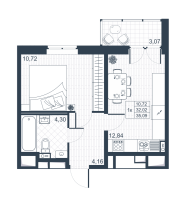 1 ккв № 5 Корп.: 19 , Секция 1  в ЖК Ново-Антропшино