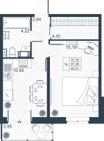 1 ккв № 34 Корп.: 19 , Секция 1  в ЖК Ново-Антропшино