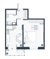 1 ккв № 113 Корп.: 19 , Секция 2  в ЖК Ново-Антропшино