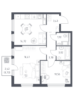 2 ккв № 471 Корп.: 37 , Секция 5  в ЖК Новое Колпино