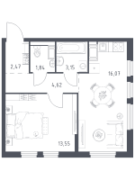 2 ккв (Евро) № 470 Корп.: 37 , Секция 5  в ЖК Новое Колпино