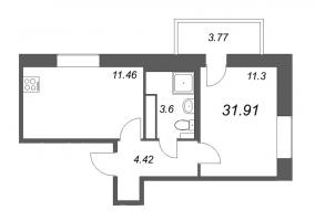 1 ккв № 1-06-06 Корп.: 45 , Секция 1  в ЖК Новое Колпино